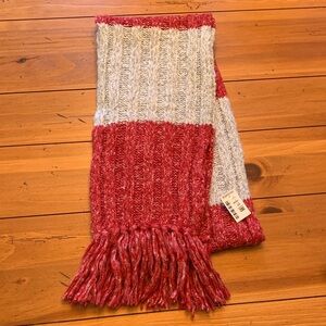 New With Tags - Red and Gray Knit Scarf with Fringe